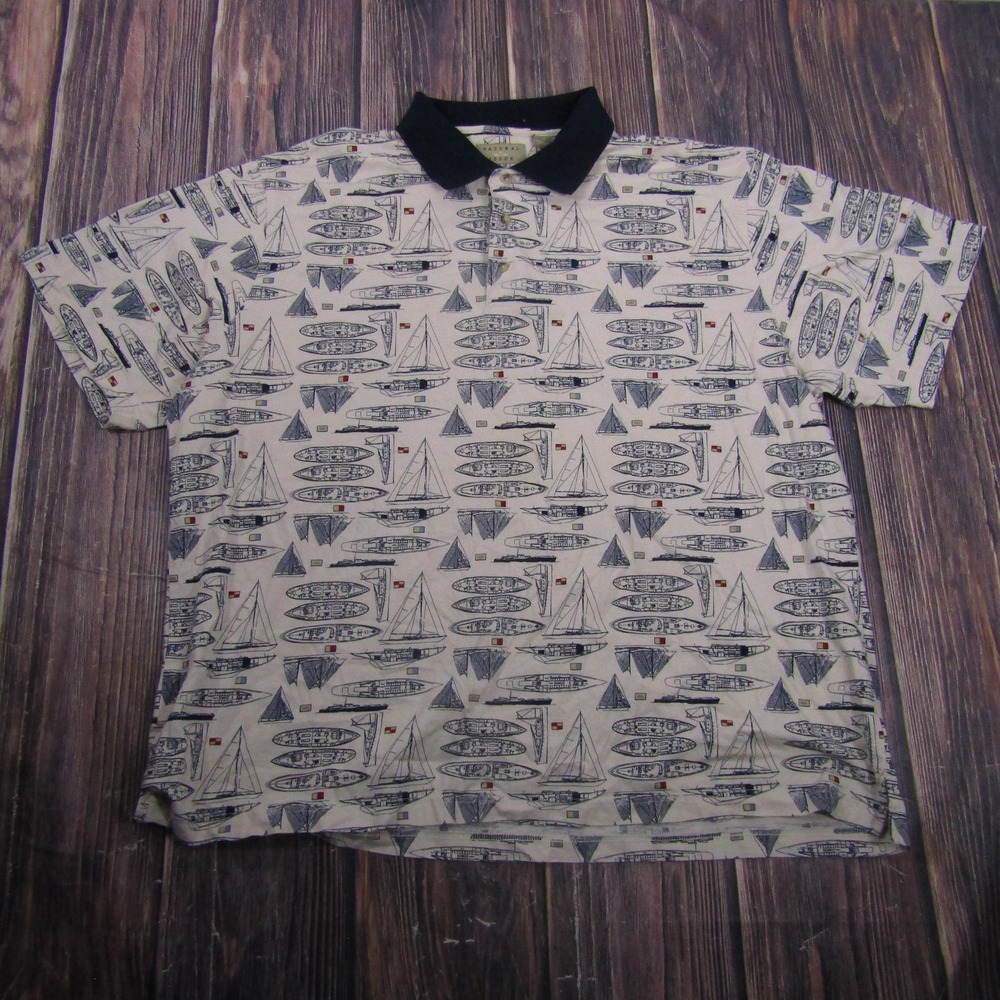 Natural Issue Polo Shirt Mens 2XL‎ White Nautical Graphic 100% Cotton Collared